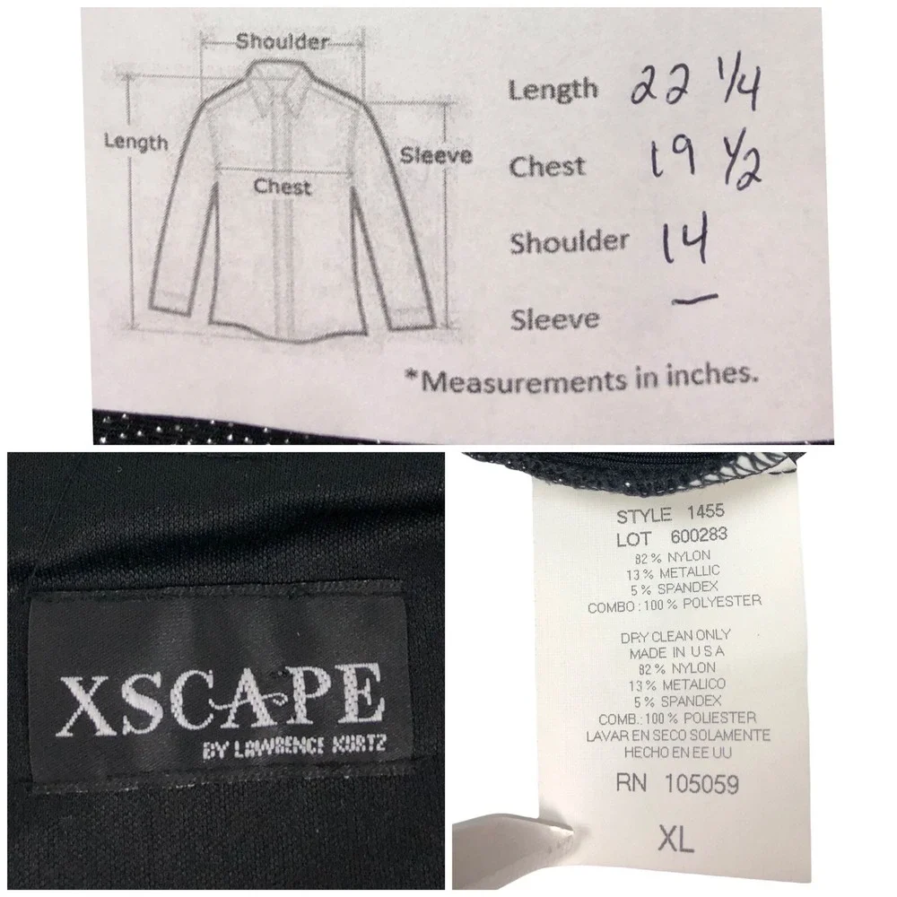 Xscape Women XL Tank Top Jacket Twin Set Black Fringe Metallic Silver Beaded EUC